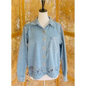 Vintage Christopher & Banks Denim Long Sleeve Noah’s Ark Button Down Shirt